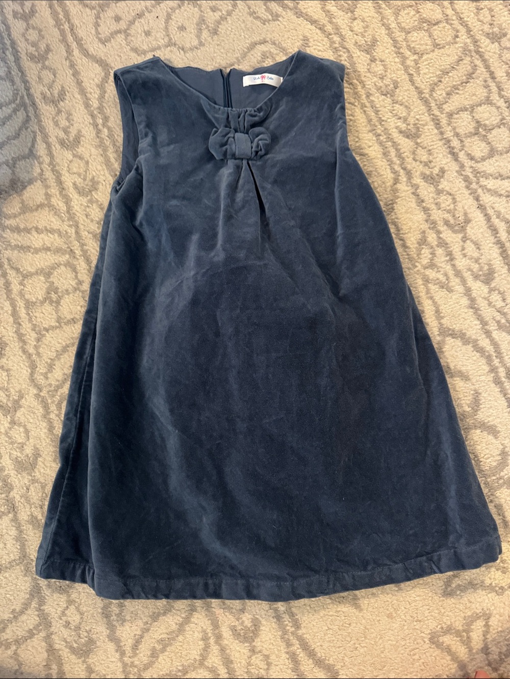 Navy Velvet Bow-Front Girls Dress